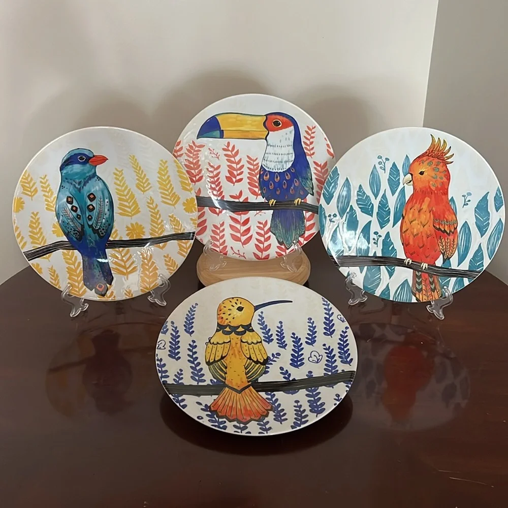 Pier 1 Imports 4 Stoneware 🦜Tropical Bird 🦜Salad/Dessert Plates